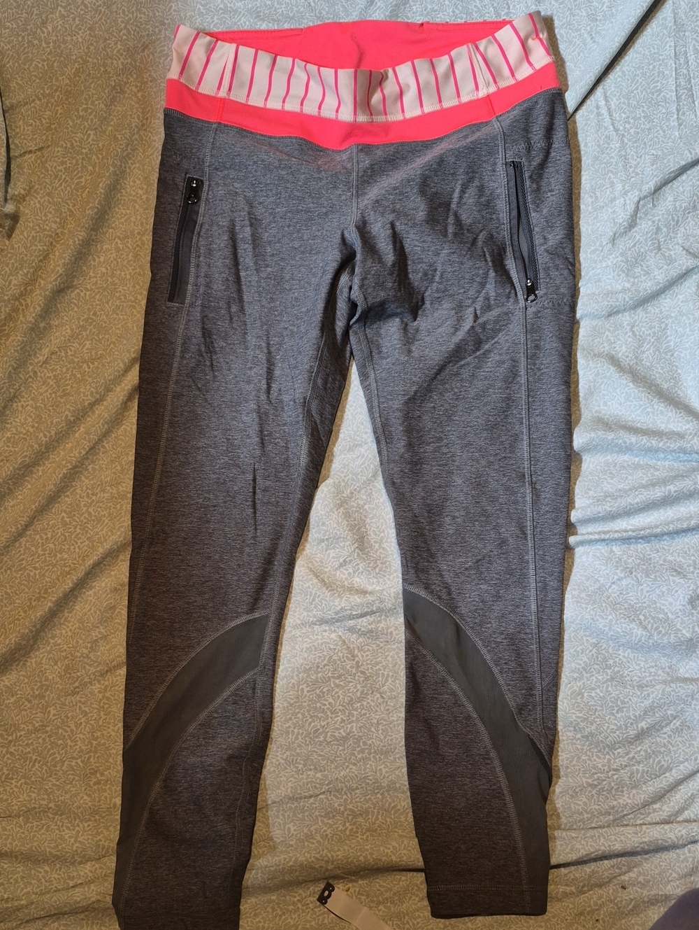 lululemon athletica Gray Leggings with Pink Striped Waistband